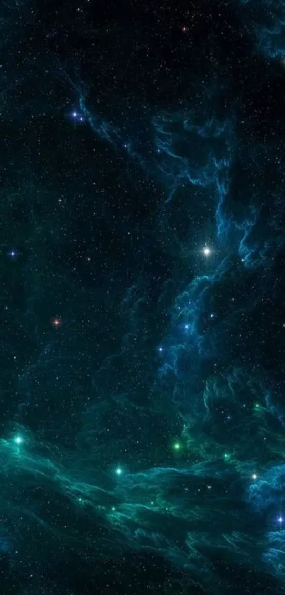 Mesmerizing teal galaxy with stars and nebulae; perfect for mobile wallpaper.