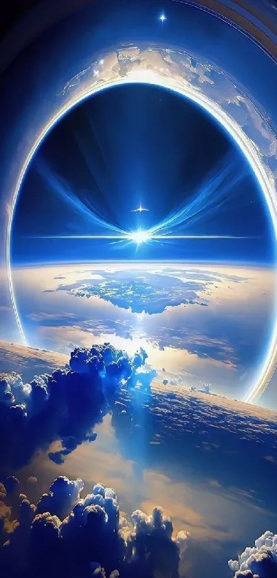 A stunning cosmic horizon with blue hues.