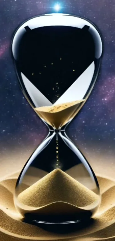 Hourglass with cosmic background and golden sands