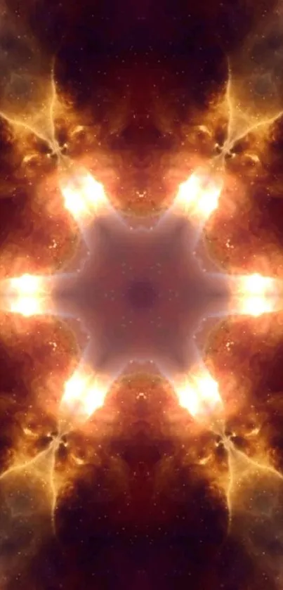 Fiery cosmic kaleidoscope mobile wallpaper.