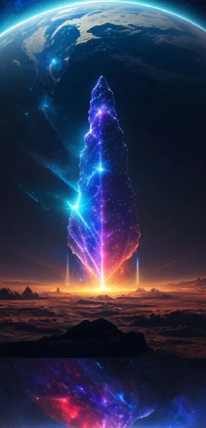 Bright cosmic landscape with vibrant colors.