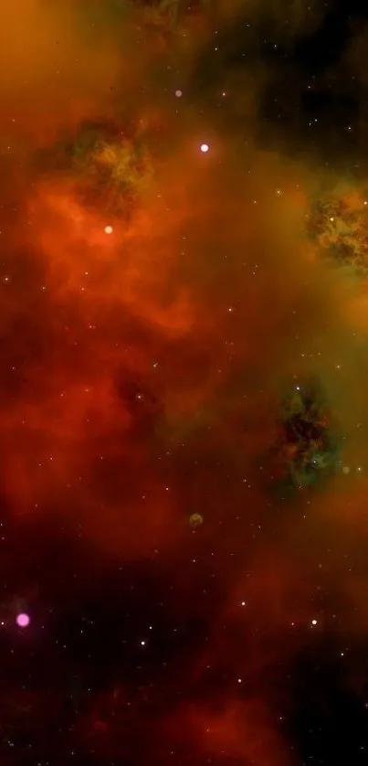 Vibrant orange and red cosmic nebula wallpaper with stars.