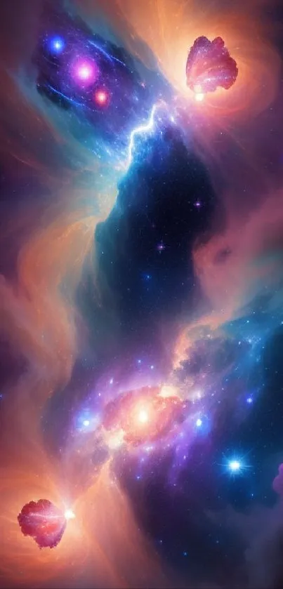 Colorful nebula mobile wallpaper showing cosmic formations and vibrant colors.