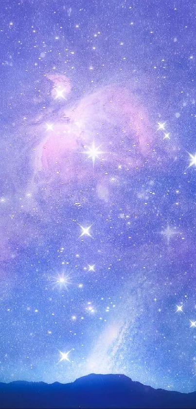 A stunning cosmic sky wallpaper with glowing stars and dreamy purple hues.