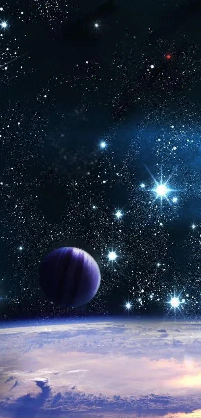 Cosmic wallpaper with stars and planets.