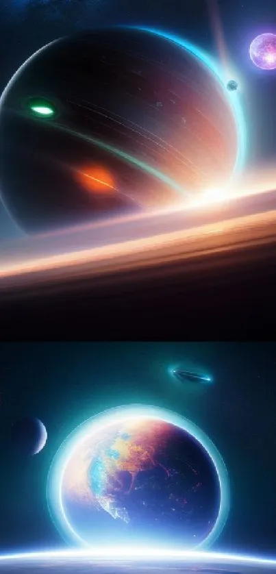 Vibrant cosmic wallpaper featuring planets in space.