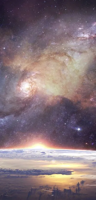 Cosmic wallpaper featuring a stunning galaxy and celestial view from space.