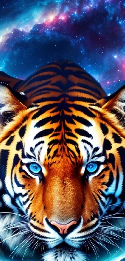 Stunning cosmic tiger wallpaper with vibrant colors and galaxy backdrop.