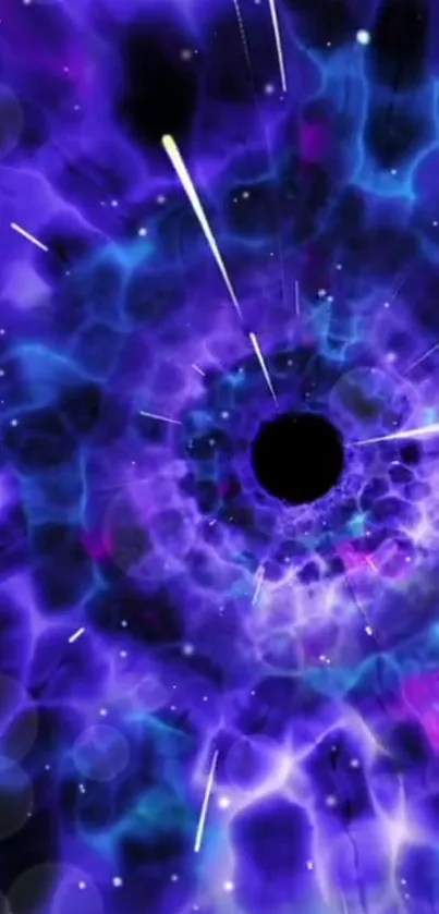 Vibrant cosmic vortex wallpaper with purple and blue hues.