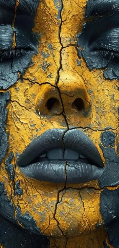 Yellow and gray cracked face art mobile wallpaper.