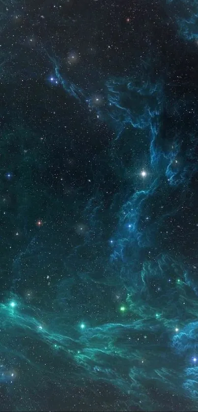 Dark teal deep space wallpaper with stars and nebula.