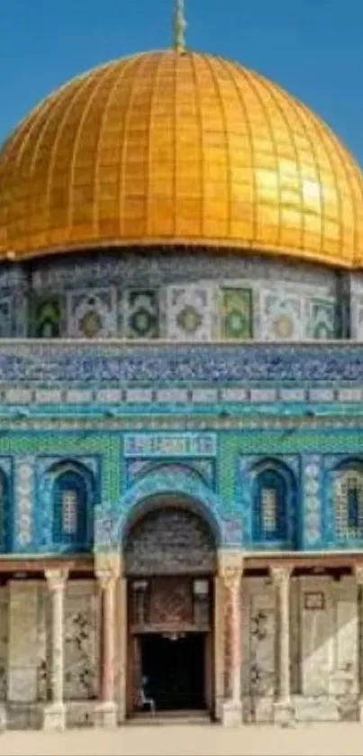 Golden Dome of the Rock with intricate blue mosaic details captured in stunning clarity.