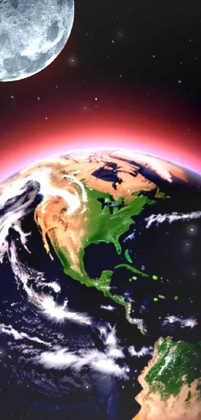 Vivid view of Earth with the Moon in the cosmic expanse.