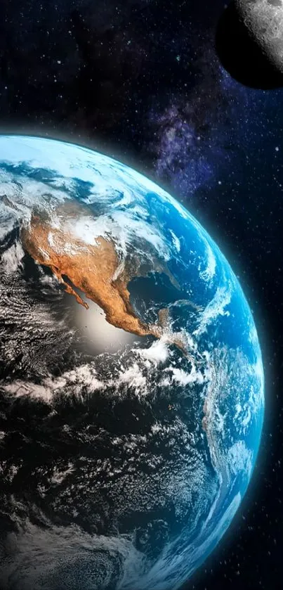 Vibrant Earth and moon wallpaper reflecting cosmic beauty.