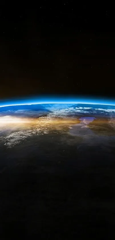 Stunning view of Earth from space during sunrise with a lunar background.