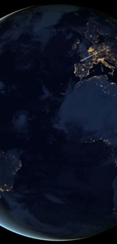 View of Earth at night with city lights seen from space.