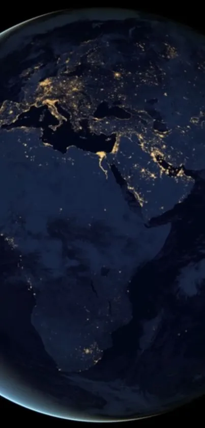 A mesmerizing satellite view of Earth at night with glowing city lights.