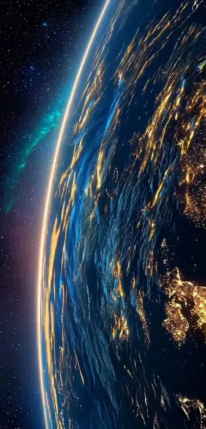 Breathtaking view of Earth from space with illuminated night lights.