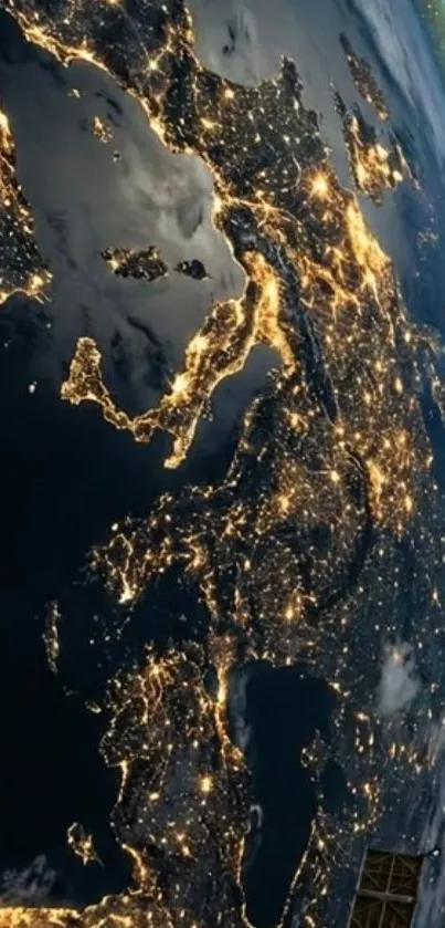 Vibrant view of Earth from space with glowing city lights.
