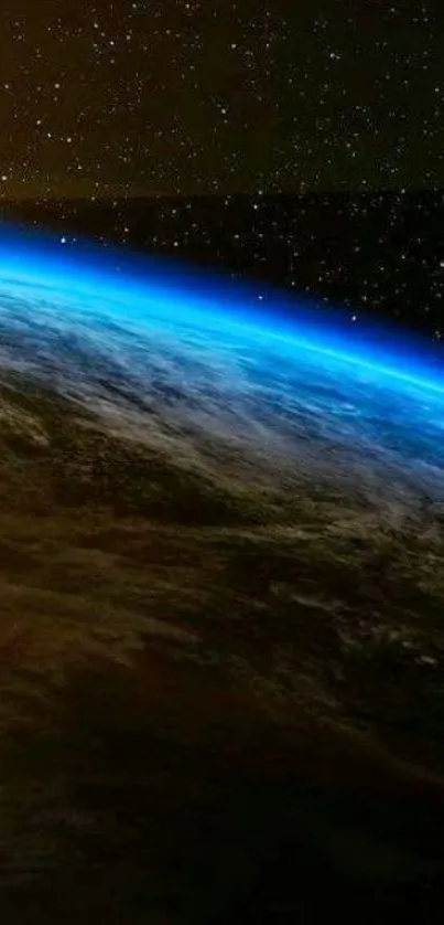 View of Earth from space with starry backdrop.