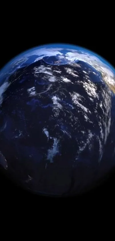 Stunning view of Earth from space with deep blues and swirling white clouds.