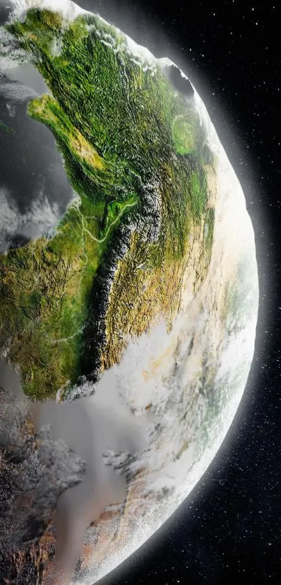 Beautiful Earth viewed from space showing green and lush landscapes.