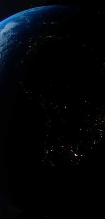 Earth view from space wallpaper with dark background and bright details.