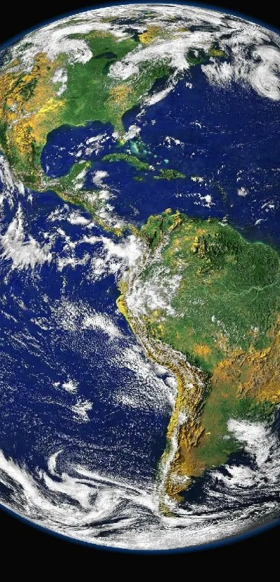 A detailed view of Earth from space, highlighting North and South America.