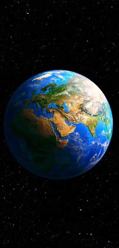 Stunning view of Earth in space with starry background.