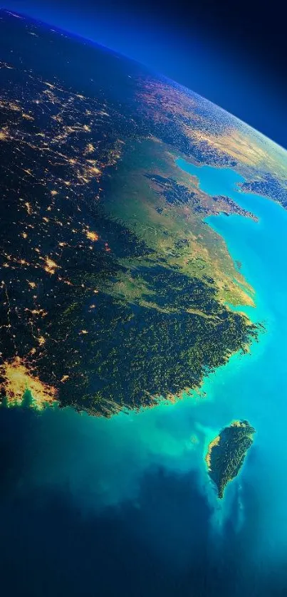 Vibrant mobile wallpaper of Earth from space, showcasing turquoise oceans.