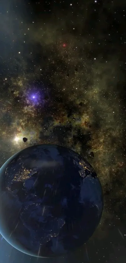 Mobile wallpaper depicting Earth and stars in space view.