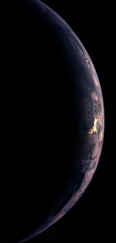 Curved view of Earth against a dark cosmic backdrop in stunning space wallpaper.