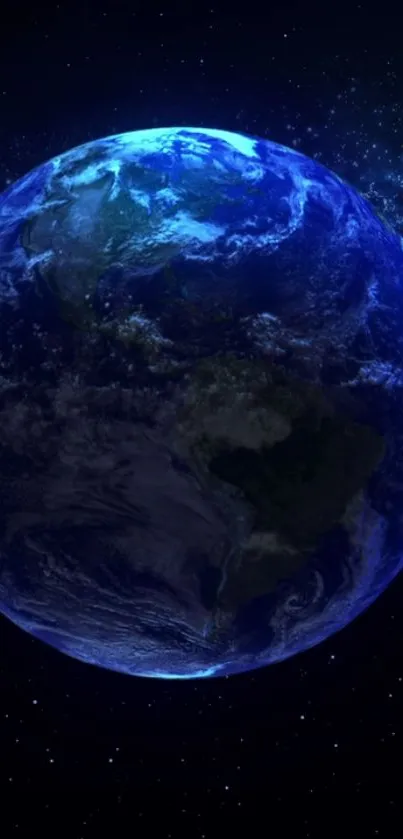 Beautiful view of Earth from space with a dark blue background.