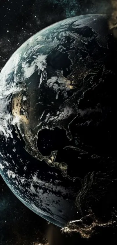 View of Earth from space with cosmic background.