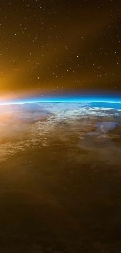 Stunning view of Earth with a sunrise casting golden light over the horizon.