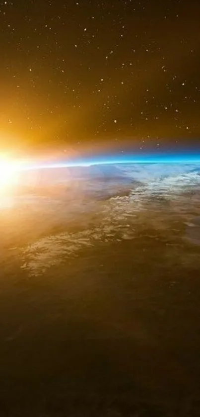 Earth sunrise mobile wallpaper with golden sunlight and space view.