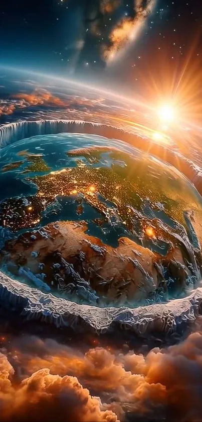 Breathtaking Earth view from space with sunrise.