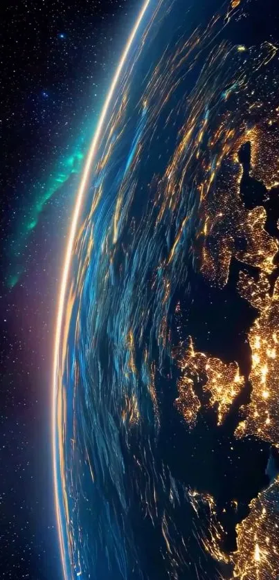 Spectacular view of Earth's illuminated cities from space at night.