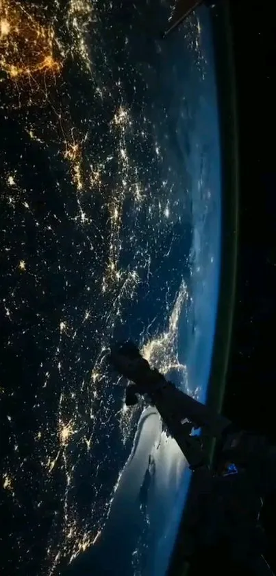 Stunning view of Earth from space with glowing city lights.