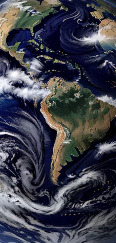 High-resolution Earth view from space, showing continents and clouds.