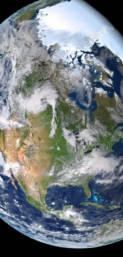 A stunning satellite view of Earth with visible continents and oceans.