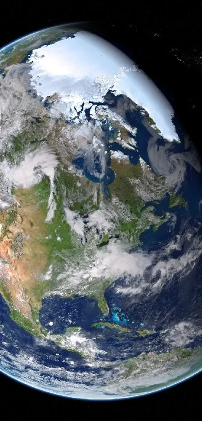 Spectacular Earth view from space with vibrant continents and swirling clouds.
