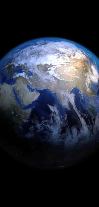 A breathtaking view of Earth in space, highlighting blue oceans and continents.