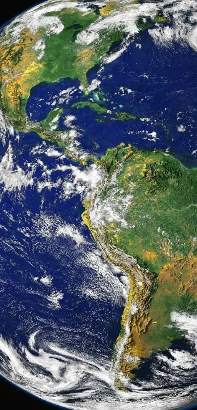 A stunning view of Earth from space, highlighting blue oceans and green continents.