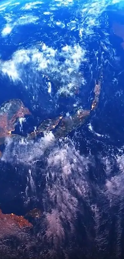 Stunning view of Earth from space with clouds and continents.