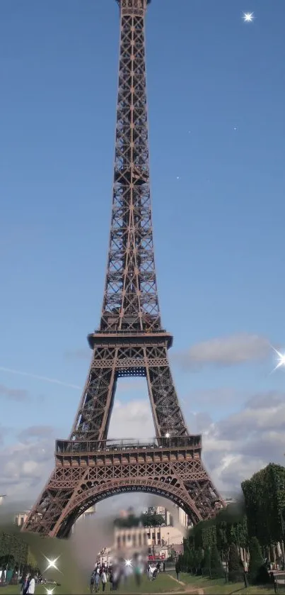 Eiffel Tower under a clear skyline on a mobile wallpaper.