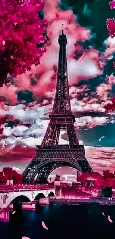 Vibrant pink Eiffel Tower mobile wallpaper with striking color contrast.