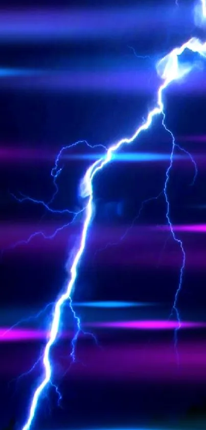 Dynamic electric blue lightning bolt across a dark blue sky wallpaper.