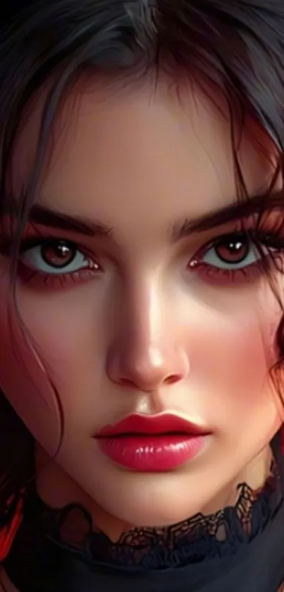 Stunning digital female portrait with expressive eyes and rich colors