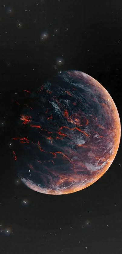 Fiery planet in space mobile wallpaper with a cosmic theme.